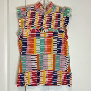 THML Smocked Sleeveless Ruffle Shoulder Cotton Top M